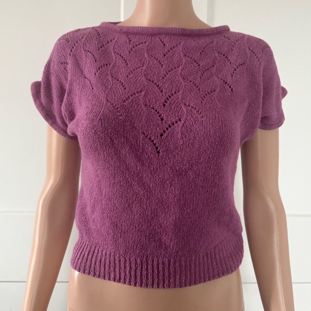 Vintage No Brand Tag Brandless Purple Eyelet Dolman Sleeves Crop Sweater XS